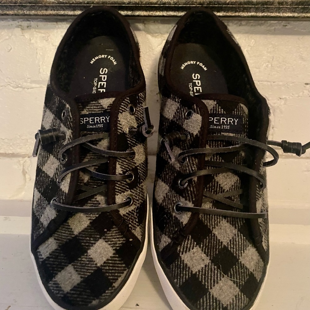 Sperry Top-Sider Black/Grey Buffalo Plaid Wool Memory Foam Sneakers - Women's 7M